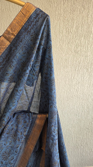 'DEVAKUSUMAM' Kalamkari on Handwoven Mangalagiri saree