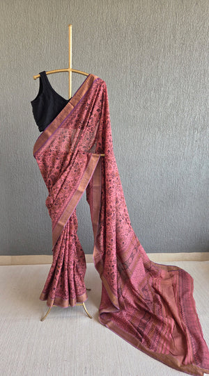 'NAGALINGAM' Kalamkari on Handwoven Mangalagiri saree