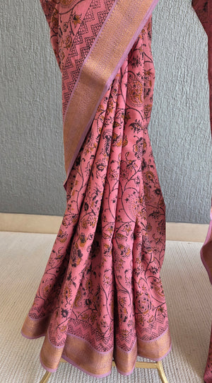 'NAGALINGAM' Kalamkari on Handwoven Mangalagiri saree
