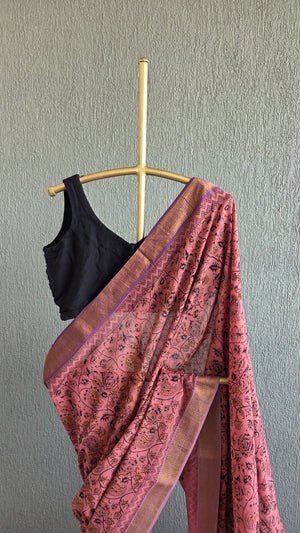 'NAGALINGAM' Kalamkari on Handwoven Mangalagiri saree