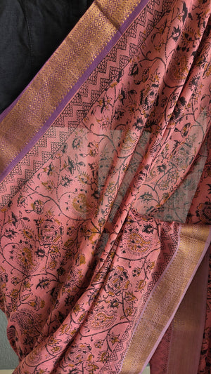 'NAGALINGAM' Kalamkari on Handwoven Mangalagiri saree