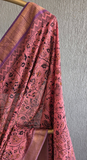 'NAGALINGAM' Kalamkari on Handwoven Mangalagiri saree