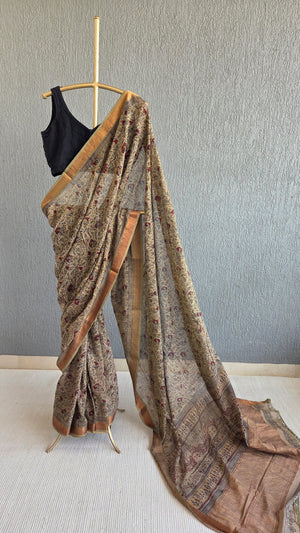 'PAARIJATHAM' Kalamkari on Handwoven Mangalagiri saree