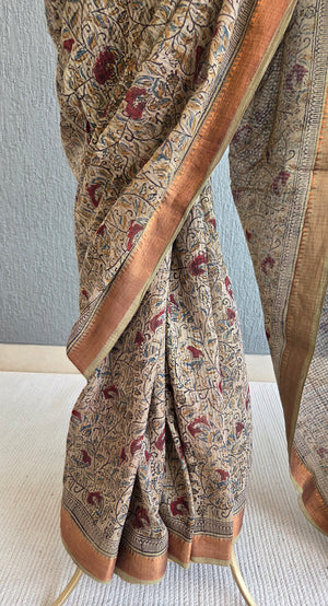 'PAARIJATHAM' Kalamkari on Handwoven Mangalagiri saree