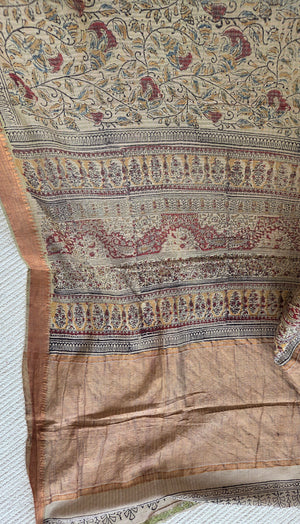 'PAARIJATHAM' Kalamkari on Handwoven Mangalagiri saree
