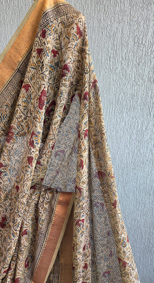 'PAARIJATHAM' Kalamkari on Handwoven Mangalagiri saree