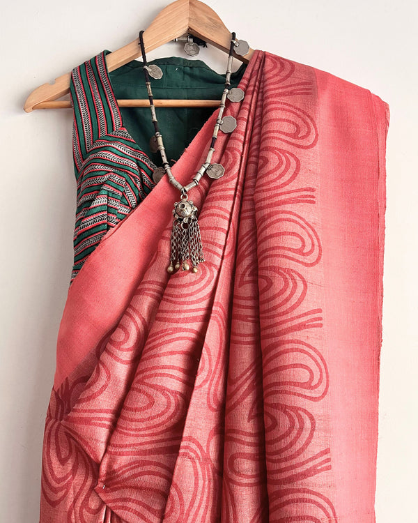 LILIA - Hand block printed Bhagalpuri Tussar silk