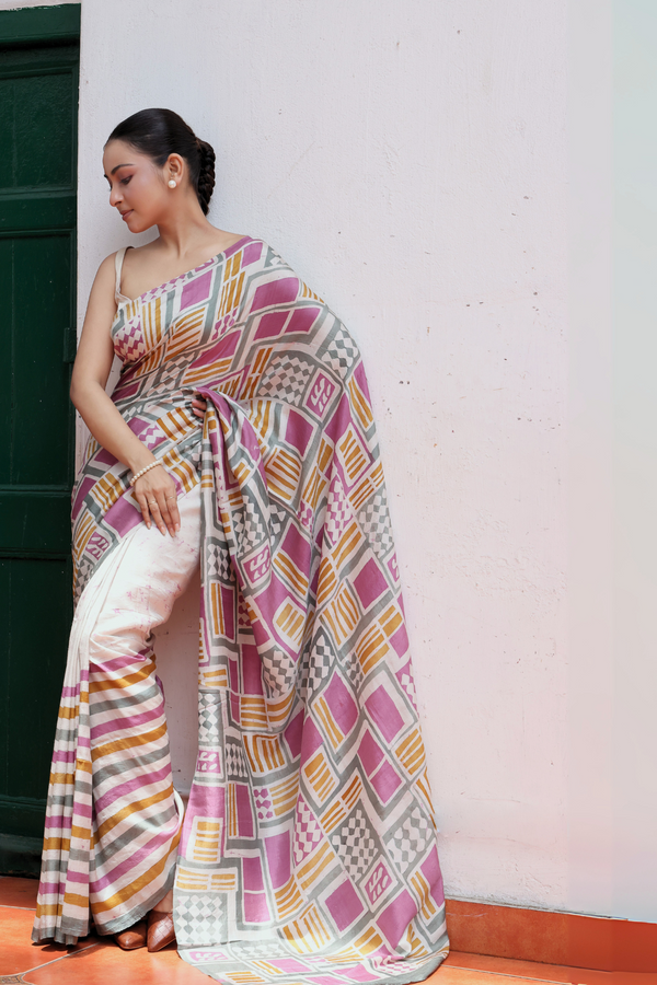 'ALBERS: Lilac' Batik on Handwoven Mulberry silk
