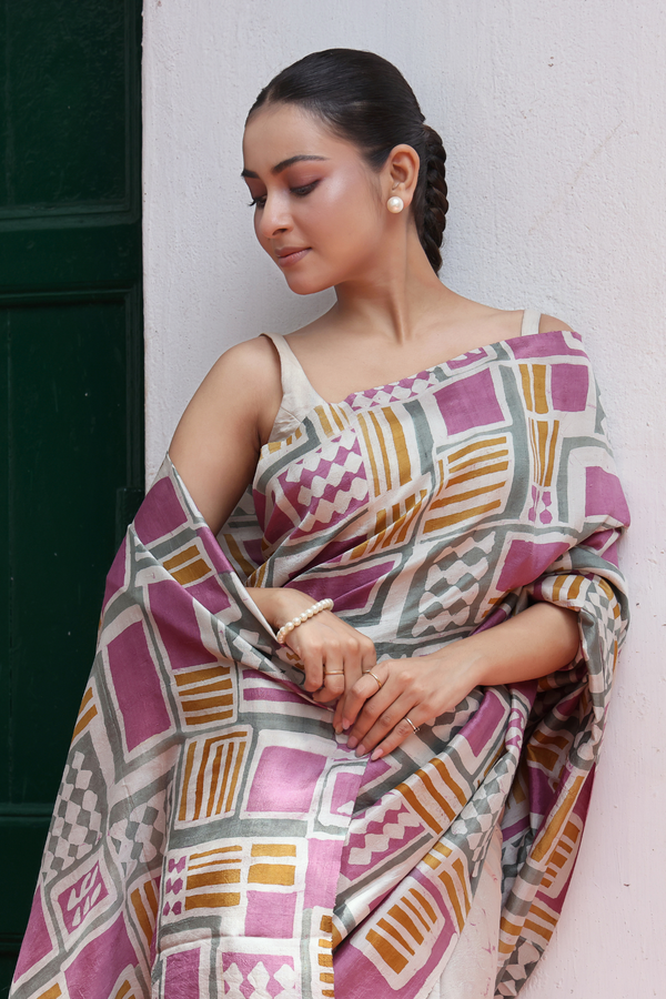 'ALBERS: Lilac' Batik on Handwoven Mulberry silk