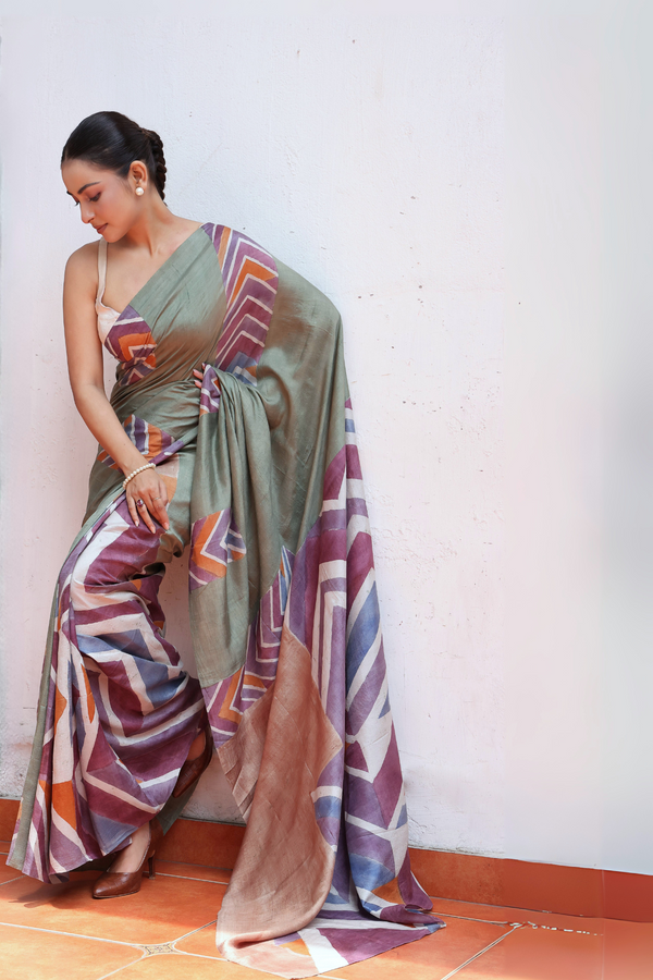 'KAZIMIR: Green' Batik on Handwoven Mulberry silk