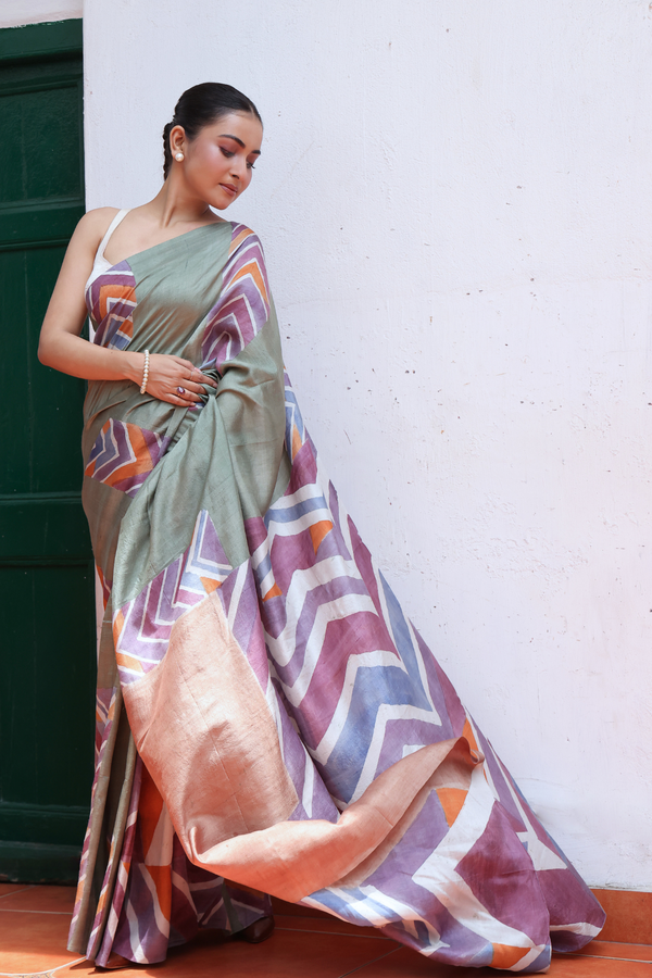 'KAZIMIR: Green' Batik on Handwoven Mulberry silk