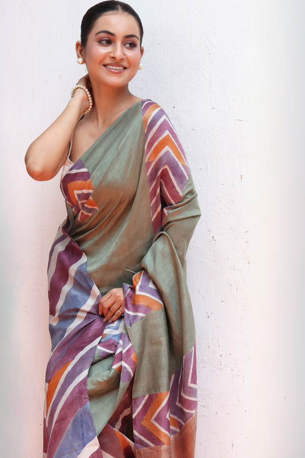 'KAZIMIR: Green' Batik on Handwoven Mulberry silk