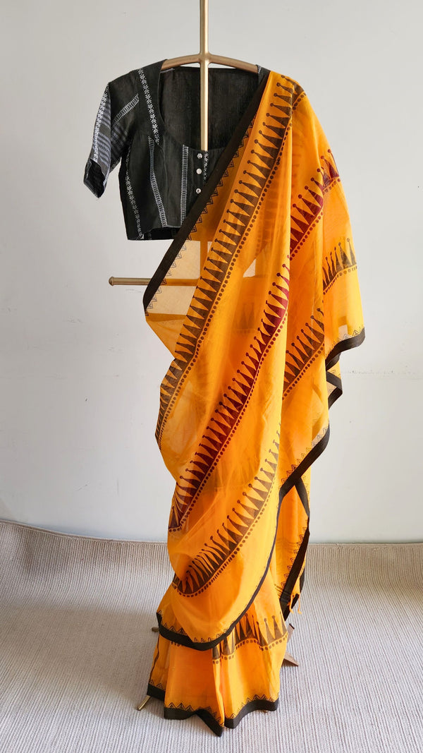 'MAHIRA: Yellow' Hand block printed Begumpuri