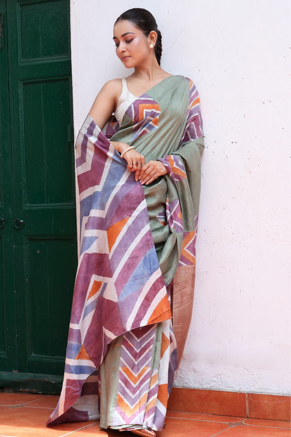 'KAZIMIR: Green' Batik on Handwoven Mulberry silk