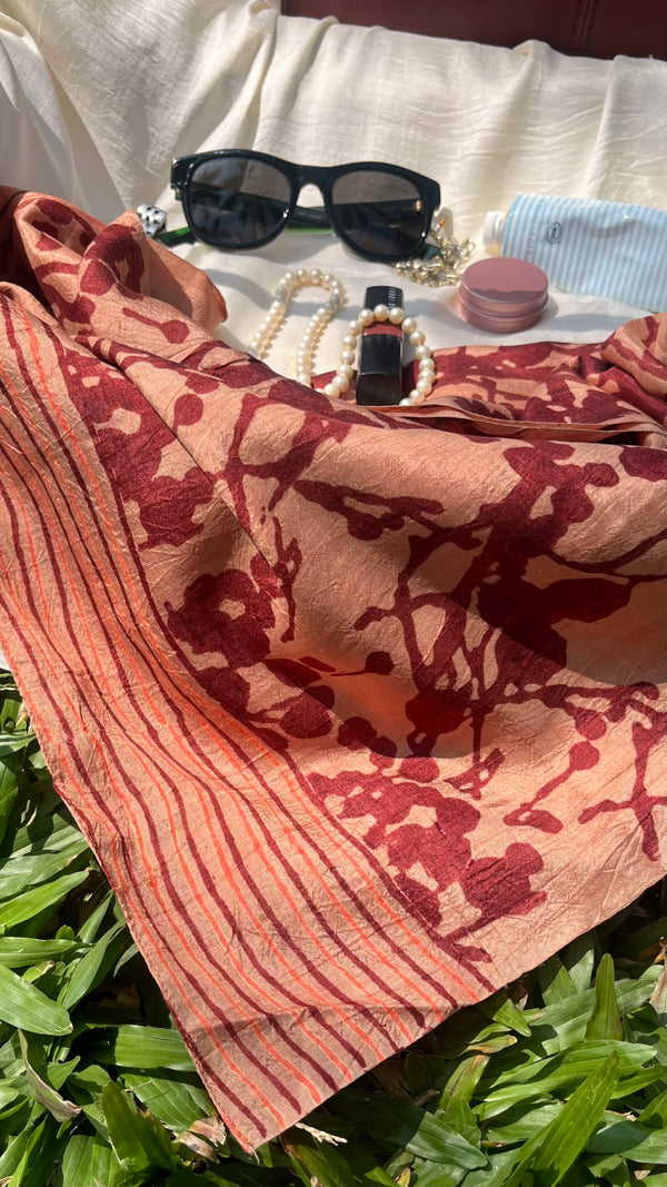 'NECTARINE TRELLIS' Handwoven Mulberry Silk Stole