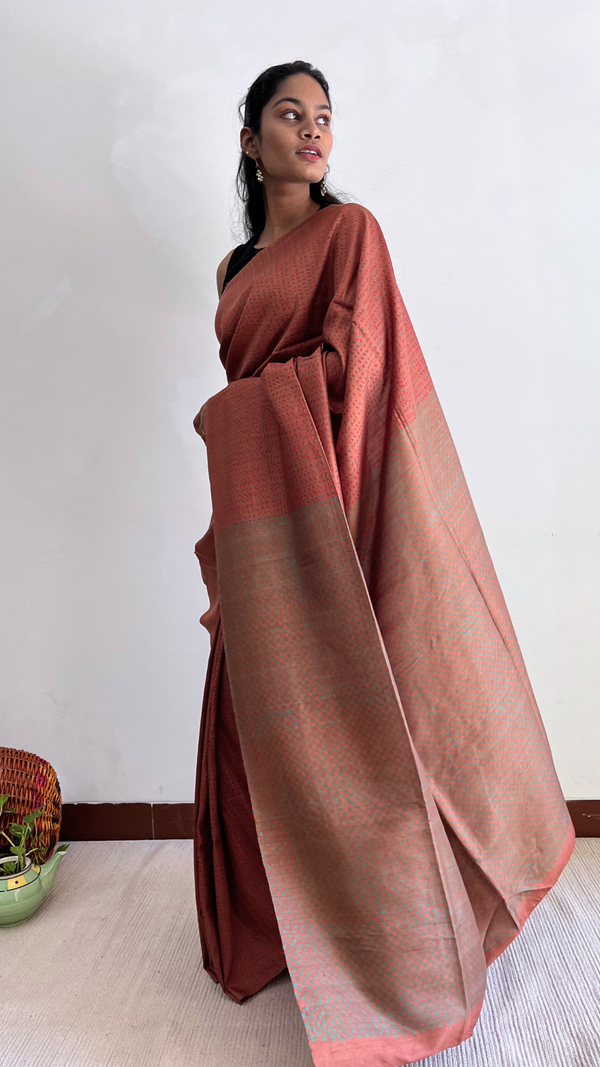 'HARSHIKA' Hand block Discharge Print on Handwoven Mulberry Silk