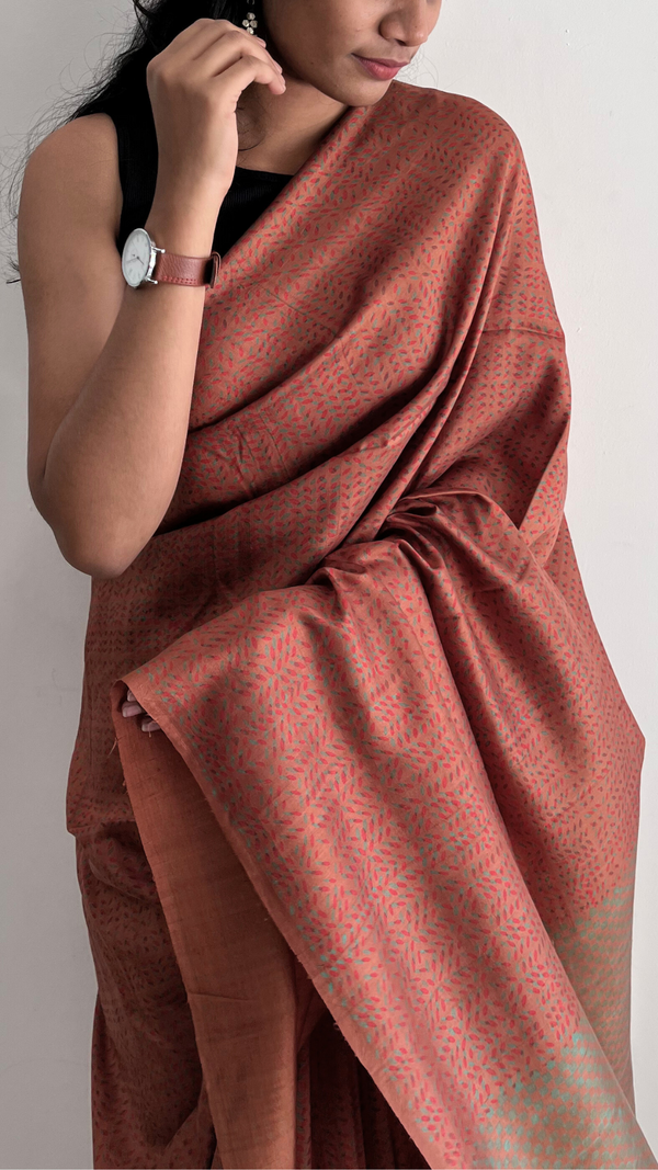 'HARSHIKA' Hand block Discharge Print on Handwoven Mulberry Silk