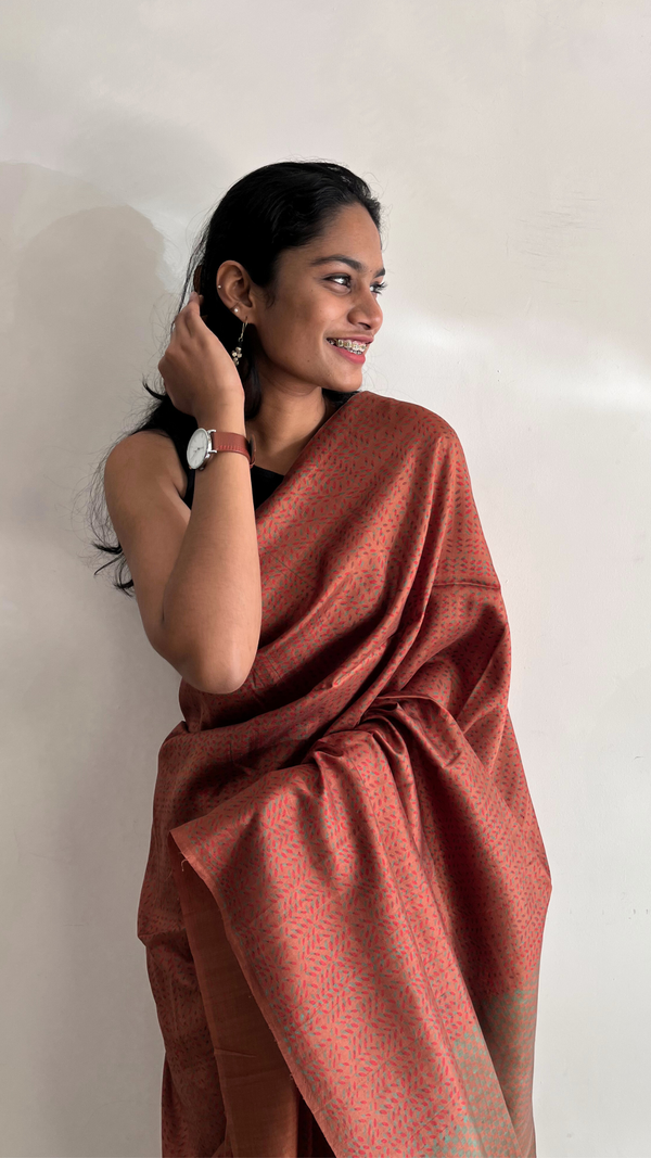 'HARSHIKA' Hand block Discharge Print on Handwoven Mulberry Silk