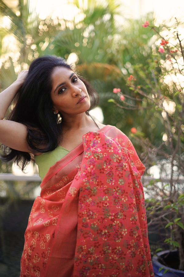 Hoo Nodi | KANAGALE: Rust Silk Saree