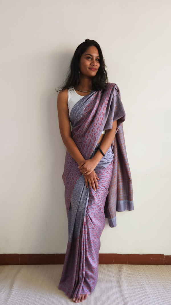 'MEGHDHARINI' Hand block Discharge Print on Handwoven Mulberry Silk