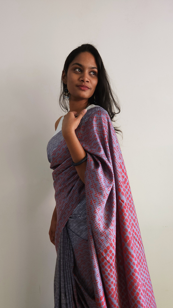 'MEGHDHARINI' Hand block Discharge Print on Handwoven Mulberry Silk