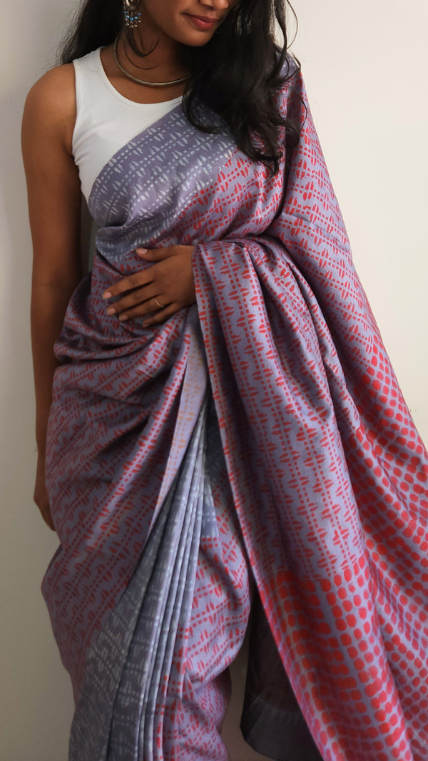 'MEGHDHARINI' Hand block Discharge Print on Handwoven Mulberry Silk