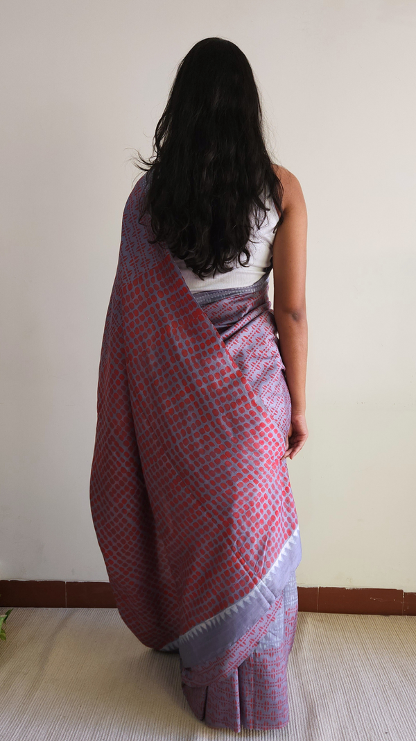 'MEGHDHARINI' Hand block Discharge Print on Handwoven Mulberry Silk