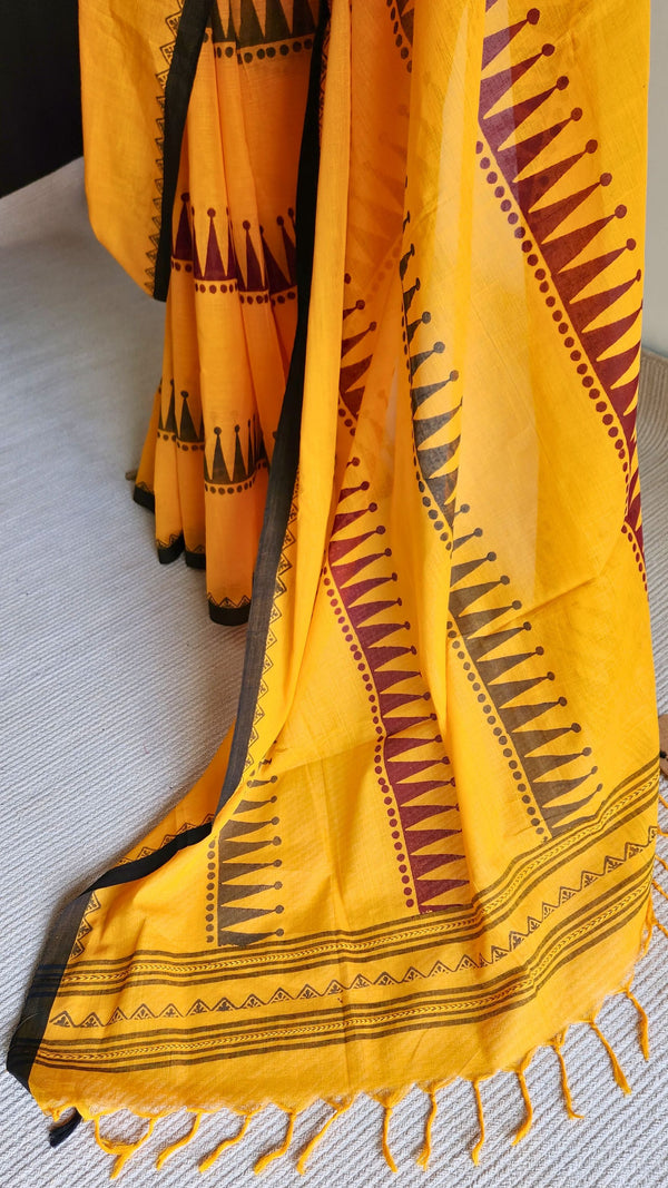 'MAHIRA: Yellow' Hand block printed Begumpuri