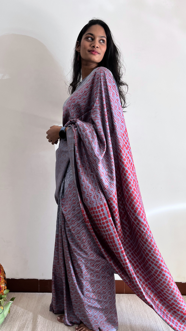 'MEGHDHARINI' Hand block Discharge Print on Handwoven Mulberry Silk