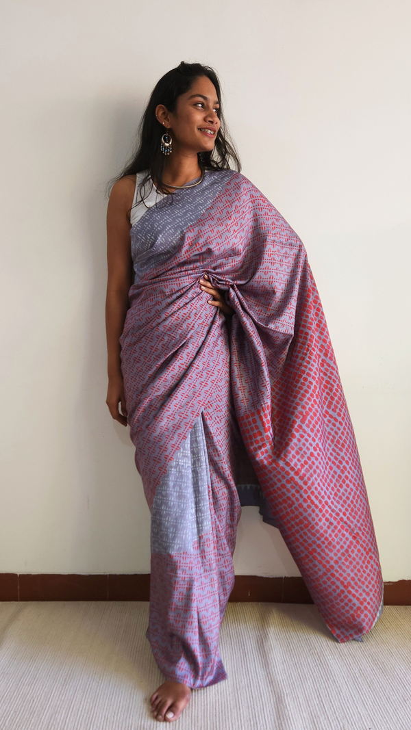 'MEGHDHARINI' Hand block Discharge Print on Handwoven Mulberry Silk