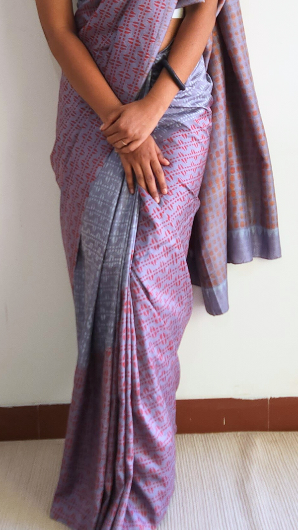 'MEGHDHARINI' Hand block Discharge Print on Handwoven Mulberry Silk