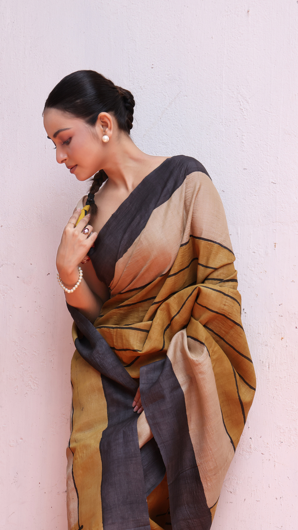 'AARIV' Pen Kalamkari Tussar Silk Saree