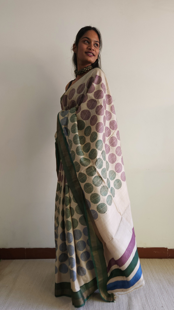 'HOMEGOING: Aventurine' Hand Block printed on Handwoven Tussar Silk