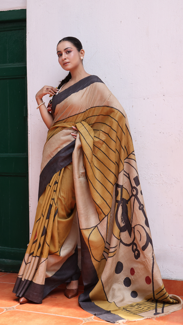 'AARIV' Pen Kalamkari Tussar Silk Saree