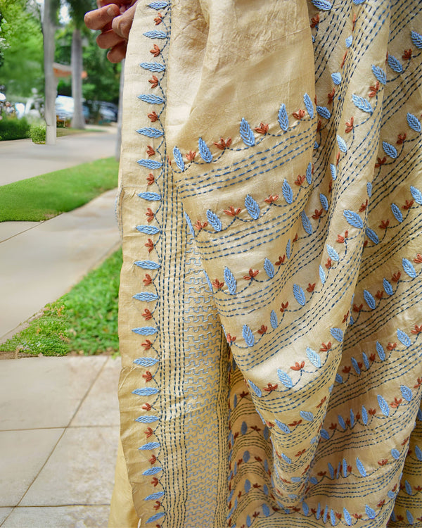 'SARALA' Kantha Tussar Silk Saree