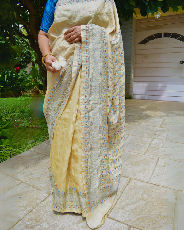 'SARALA' Kantha Tussar Silk Saree