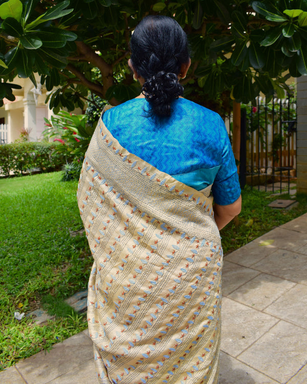 'SARALA' Kantha Tussar Silk Saree