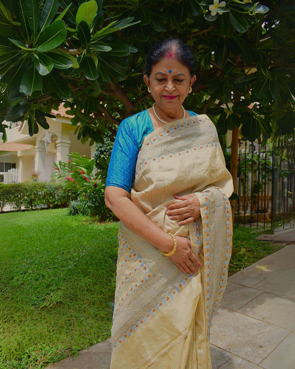 'SARALA' Kantha Tussar Silk Saree