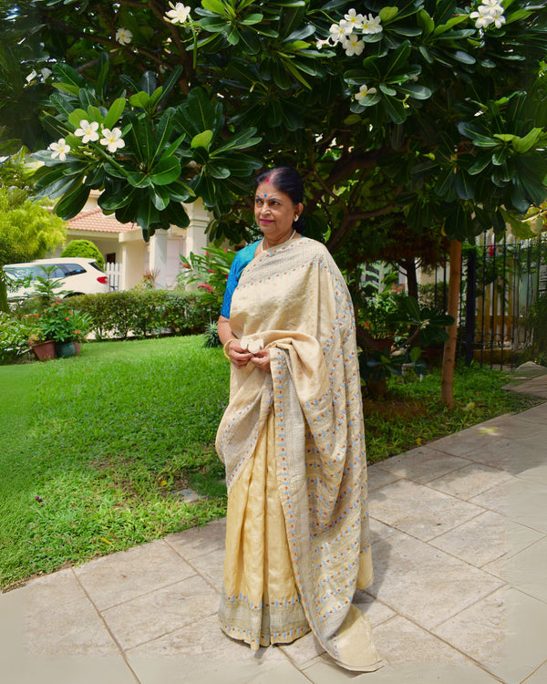 'SARALA' Kantha Tussar Silk Saree