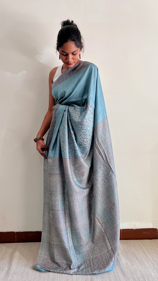 'INDRAJA' Hand block Discharge Print on Handwoven Mulberry Silk