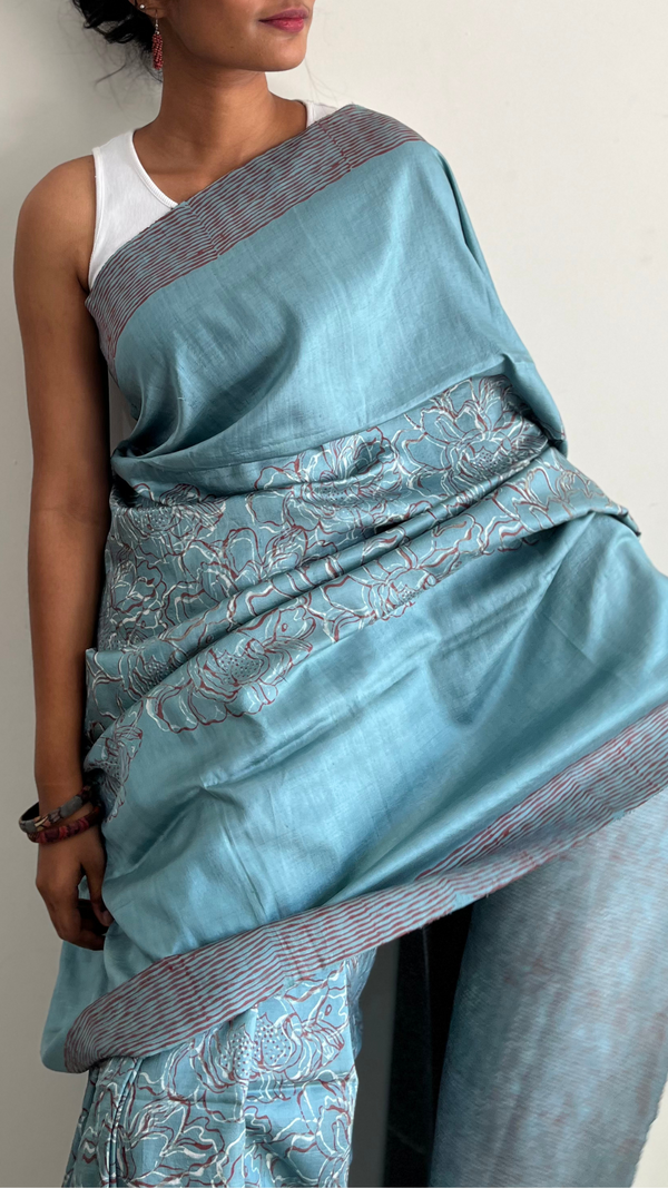 'INDRAJA' Hand block Discharge Print on Handwoven Mulberry Silk