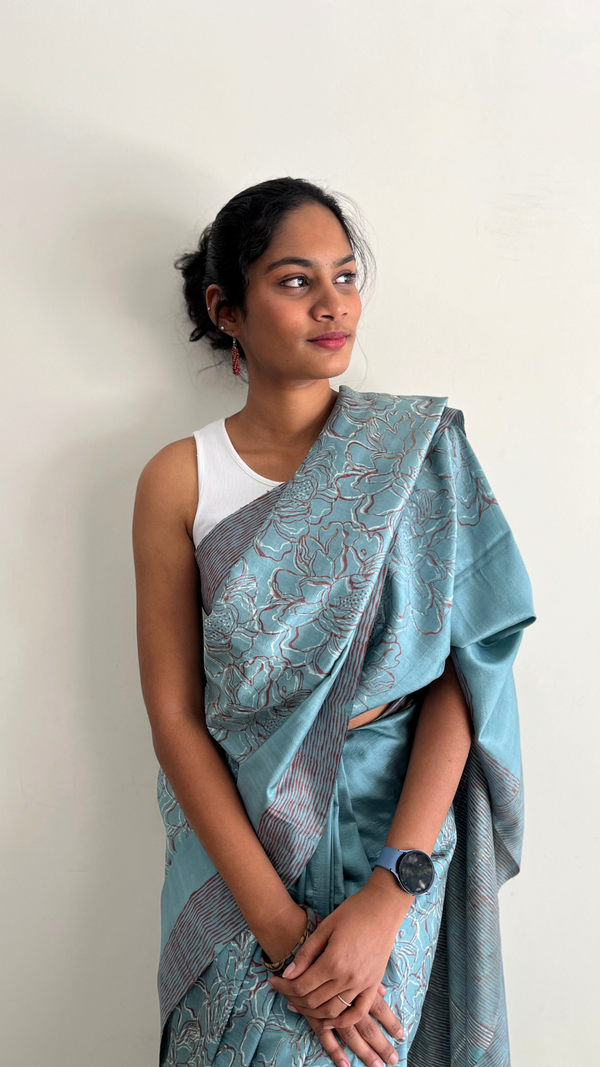 'INDRAJA' Hand block Discharge Print on Handwoven Mulberry Silk