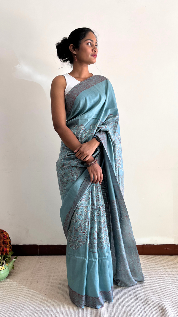 'INDRAJA' Hand block Discharge Print on Handwoven Mulberry Silk