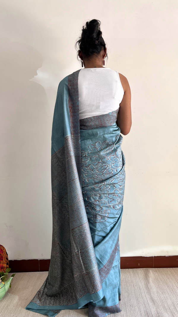 'INDRAJA' Hand block Discharge Print on Handwoven Mulberry Silk