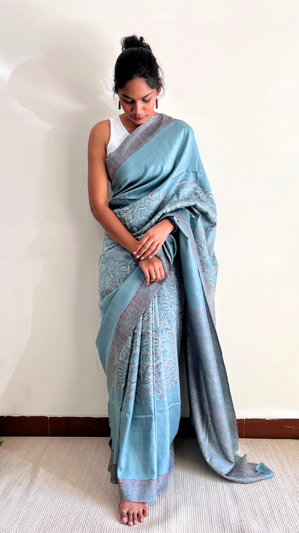 'INDRAJA' Hand block Discharge Print on Handwoven Mulberry Silk