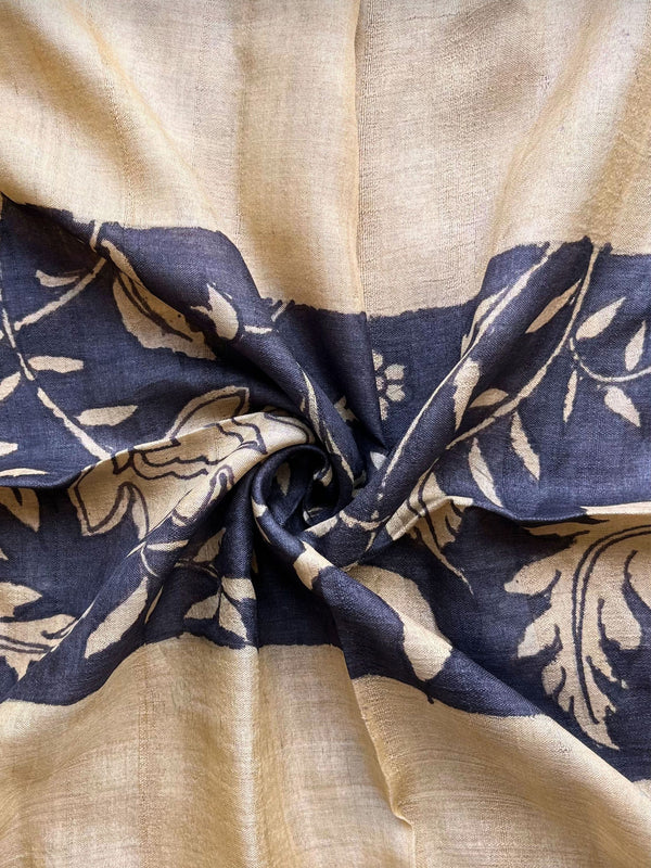 "Vana-Latha" Handwoven Tussar Silk Fabric with Hand-Painted Kalamkari Fabric