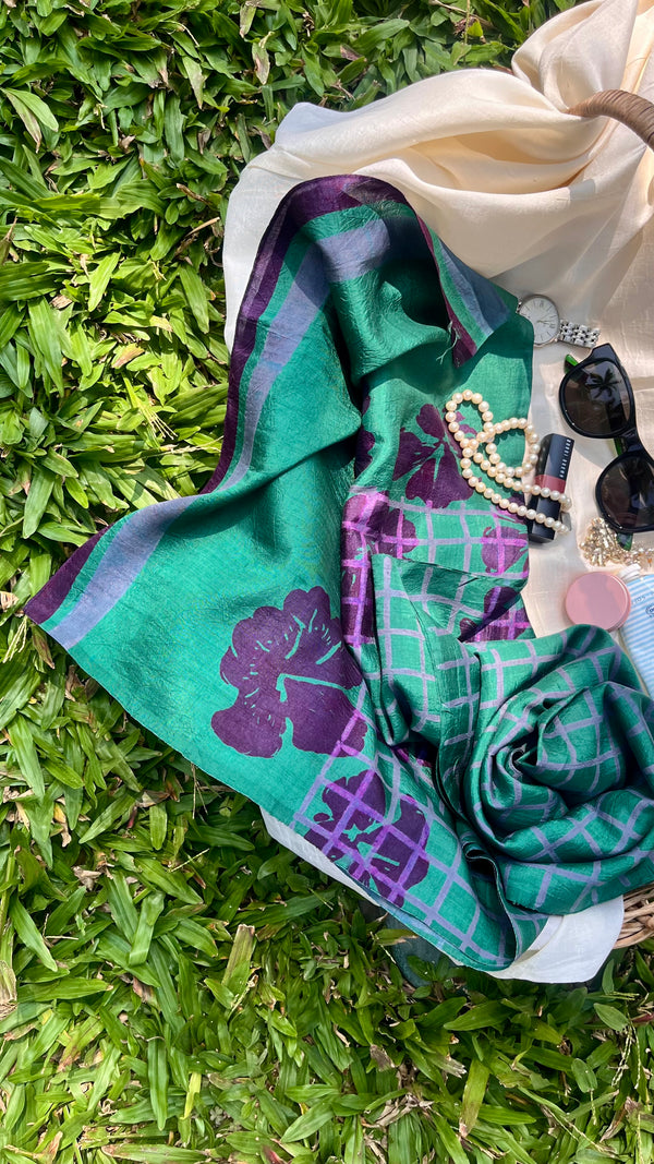 'GEOMETRIC FLORA' Handwoven Mulberry Silk Stole