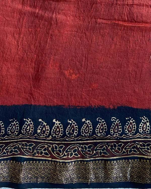 'CHAITANYA: Black' Ajrakh Maheshwari Handloom Saree