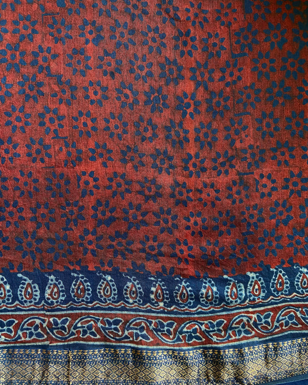 'CHAITANYA: Indigo' Ajrakh Maheshwari Handloom Saree