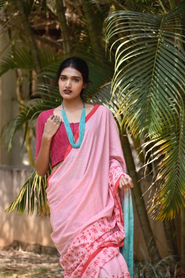 'KUMUDINI: Pink' Hand block printed cotton